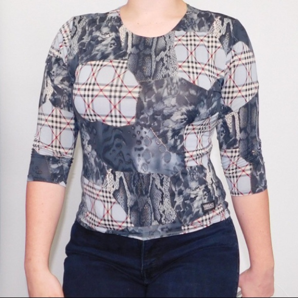 Vintage Versace patchwork Burberry top S